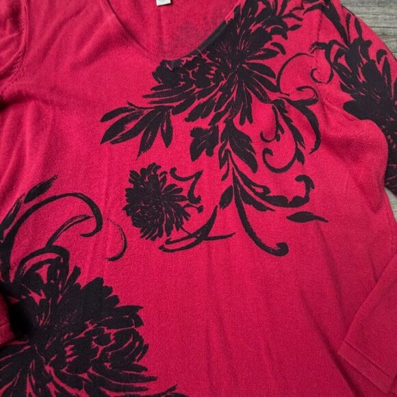 Chico's Red Black Floral Sweater Plus Size Classy - Picture 7 of 7